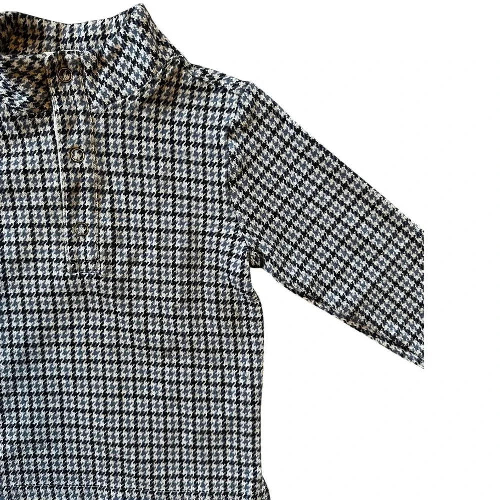 Janie and Jack Boys 2T Navy Blue Houndstooth Long Sleeve Mock Neck Polo‎ Shirt